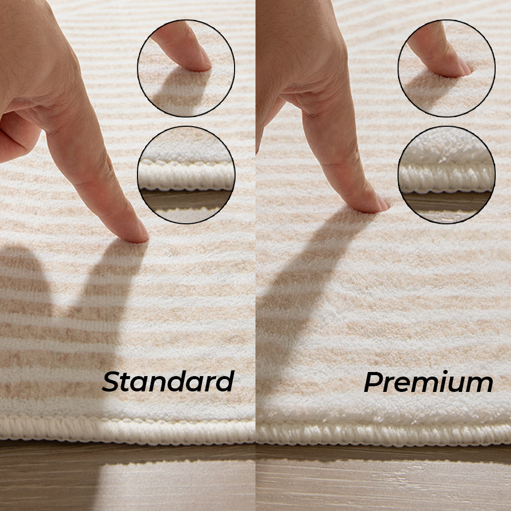 Comparison of standard and premium rug edges showcasing quality craftsmanship.
