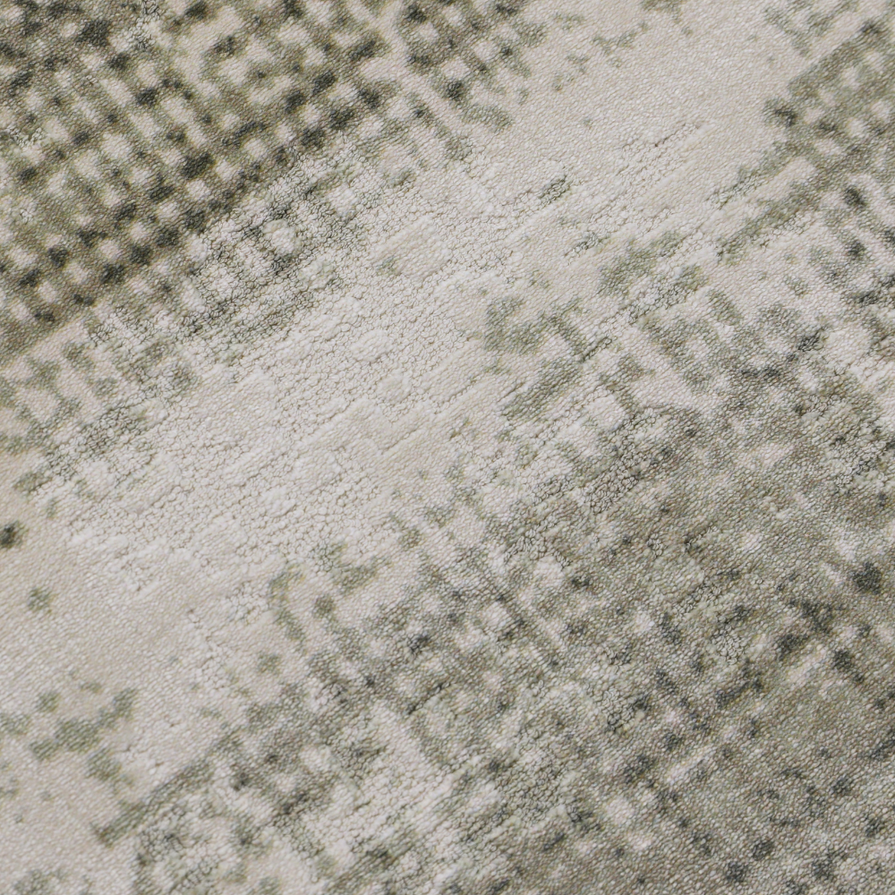 Veiled Eternity blended woven rug in soft gray and beige tones.