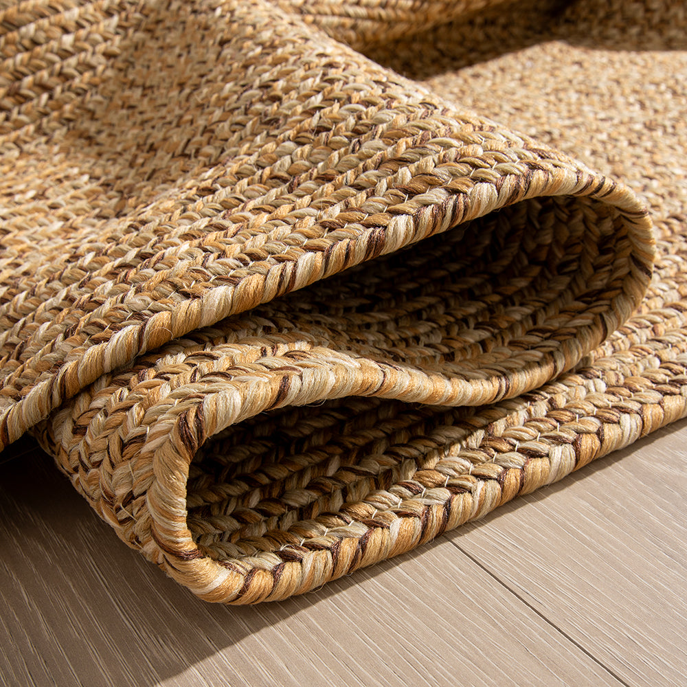 Soothing Touch Stripes tan hand-braided rug for indoor/outdoor use