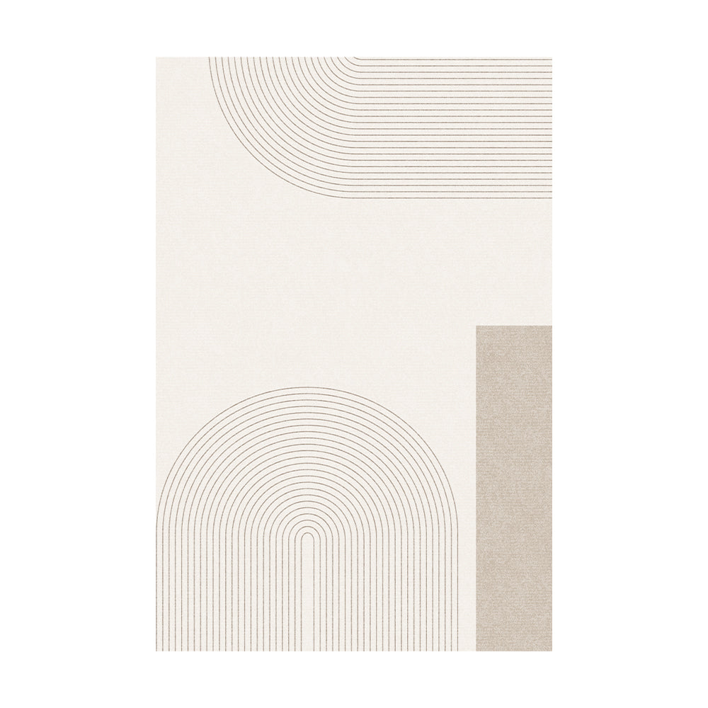 Abstract beige rug with curved line patterns