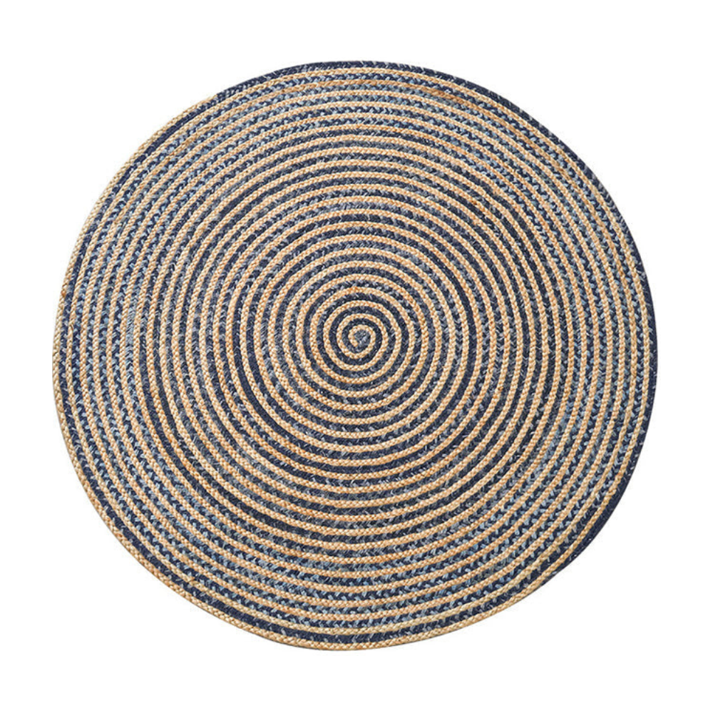 Eternal Waves vintage woven rug with concentric circle pattern in natural tones