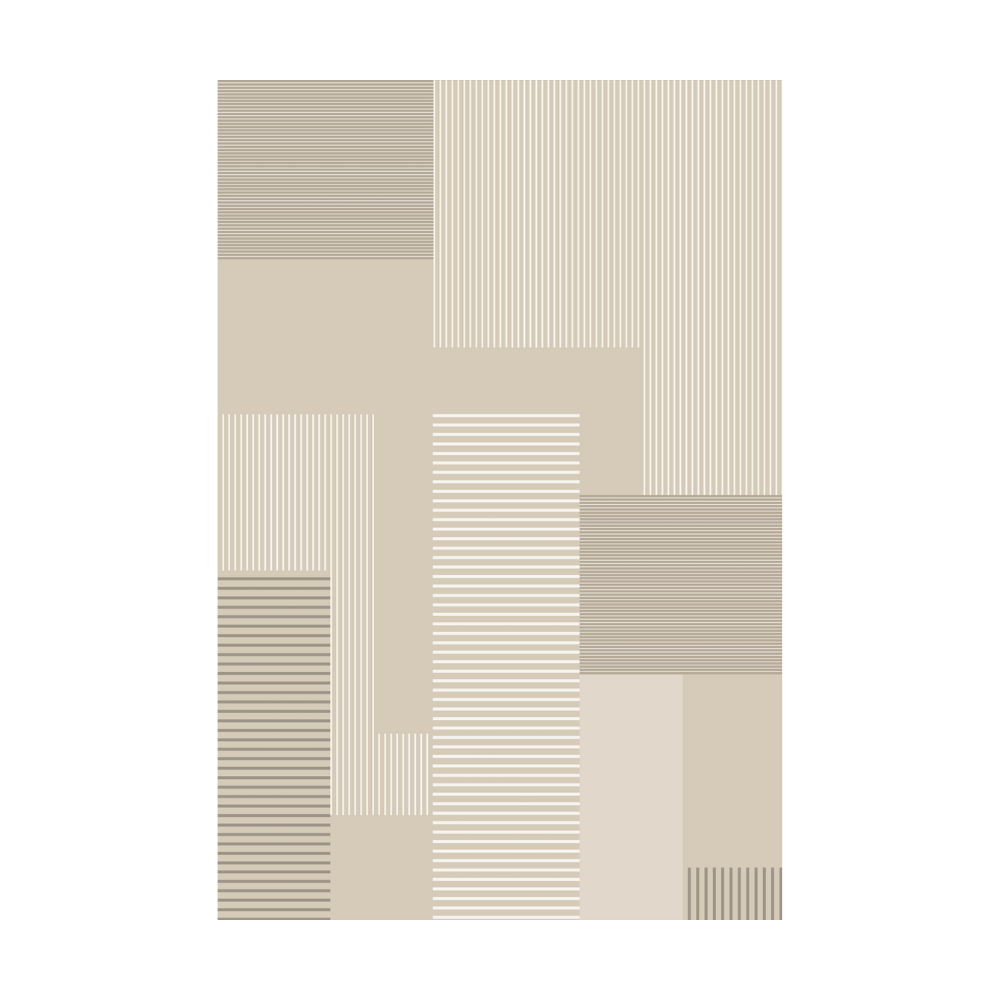 Urban Layers geometric rug with neutral tones and striped patterns