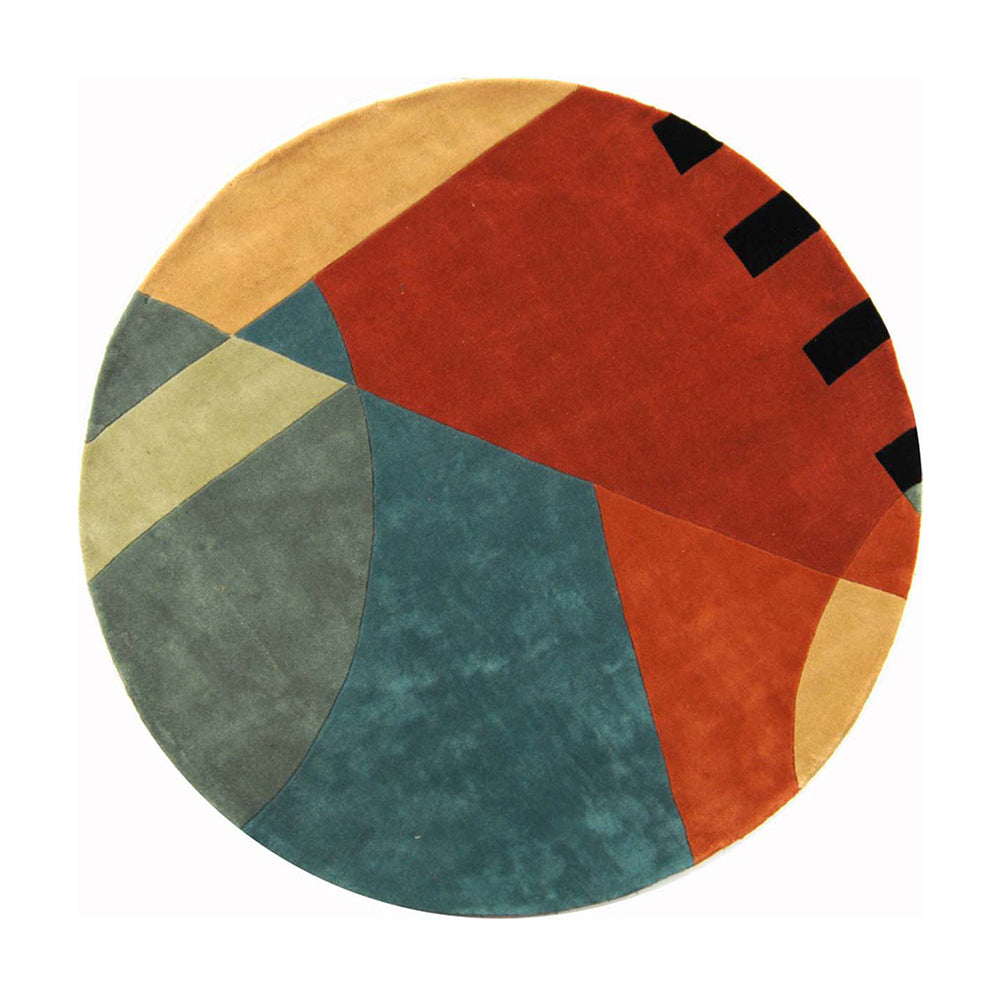 Round Velvet Reflection geometric rug with vibrant colors for contemporary home styling.
