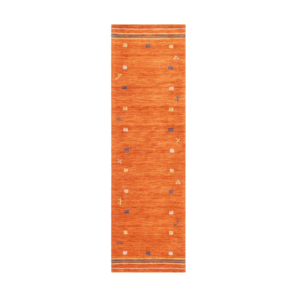 Vibrant orange runner rug with geometric patterns for modern home decor