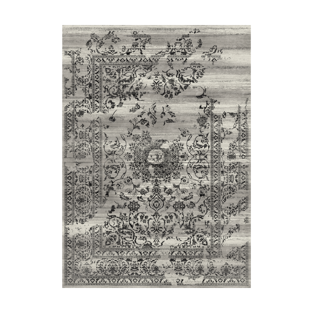 Vintage velvet waves rug in gray with intricate floral patterns