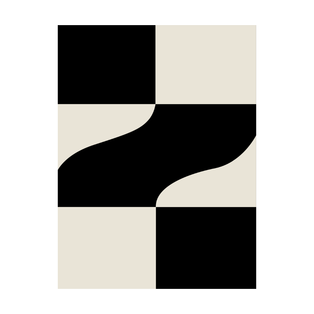 Abstract black and beige geometric rug design for contemporary home decor.