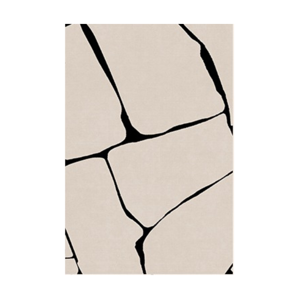 Craquel modern washable rug with beige and black crack design
