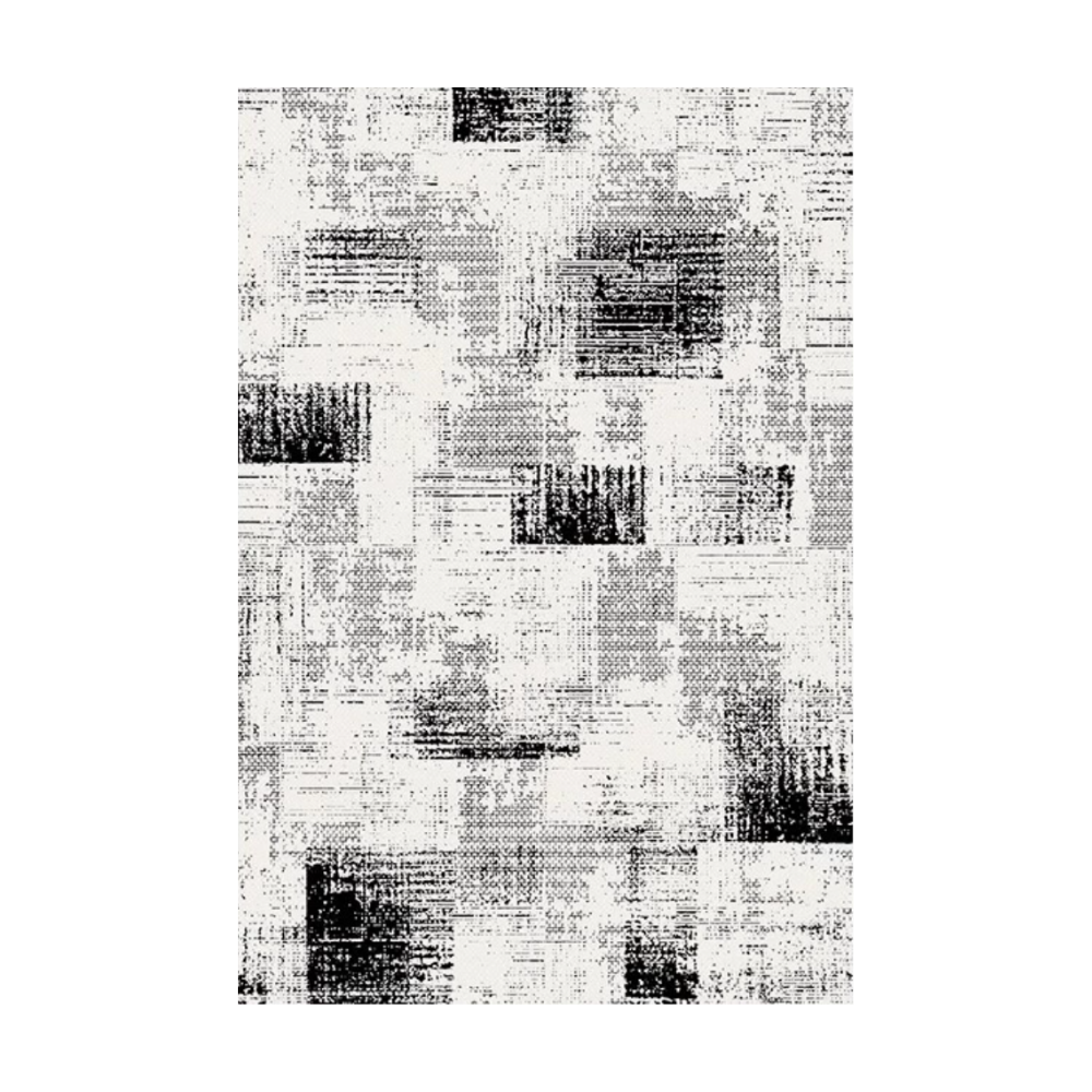 Black and white geometric washable rug design