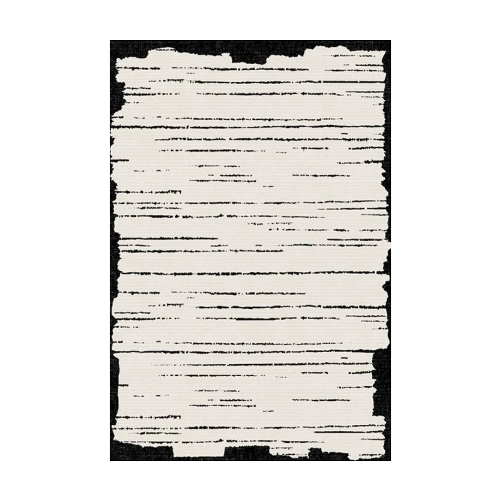 Octavia contemporary washable rug with abstract black and white striped design