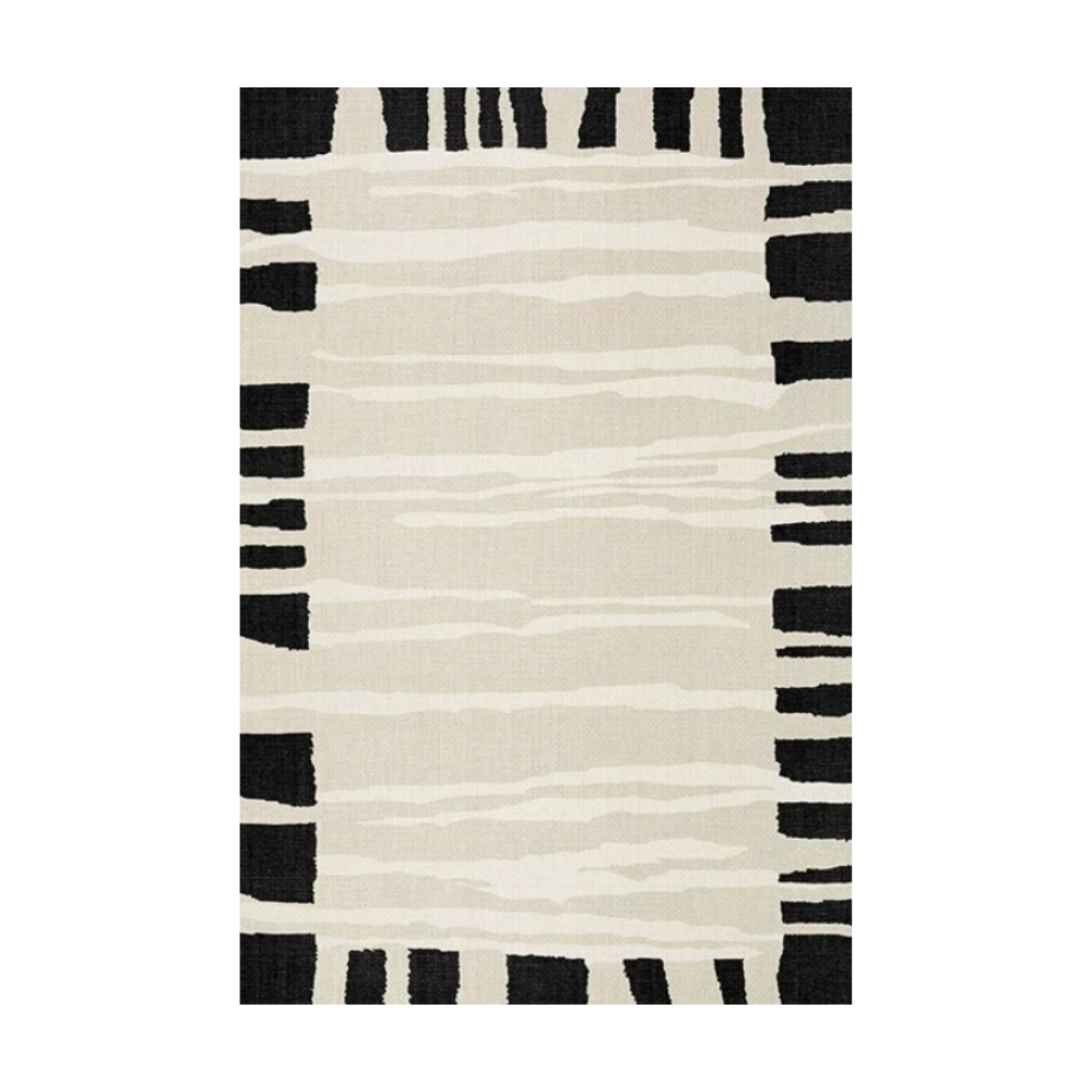 Black and beige contemporary washable rug with abstract design
