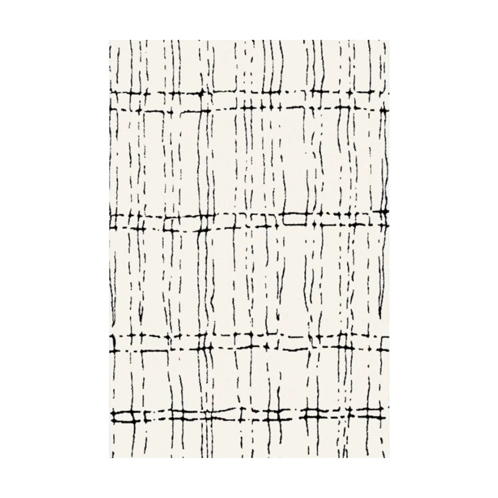 Evangeline Stripes washable rug with black and white grid design
