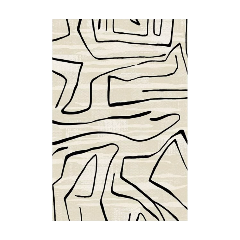 Galadriel Stripes washable rug with abstract black and beige design