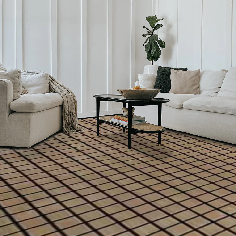 Leon Checkered Washable Rug enhances modern living room décor with neutral colors.