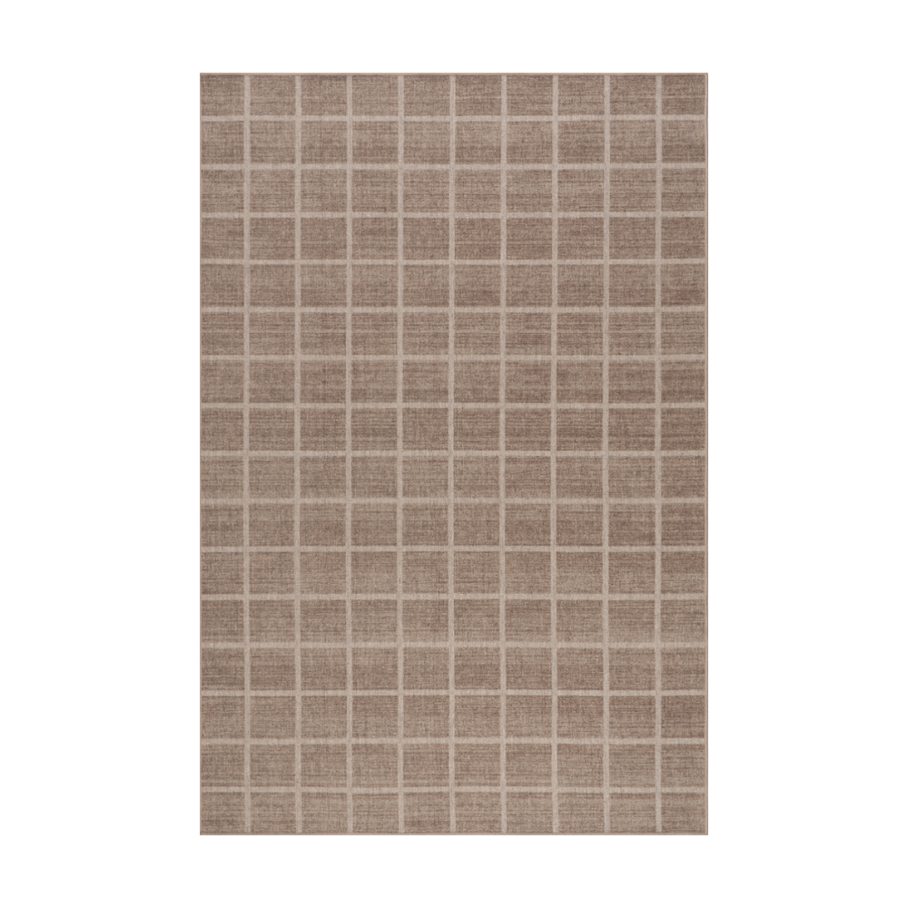 Marcellus checkered washable rug in beige grid pattern