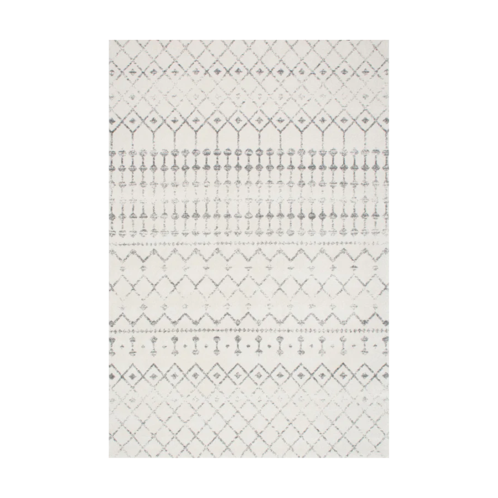 Fiona Moroccan washable rug with geometric pattern in gray and cream