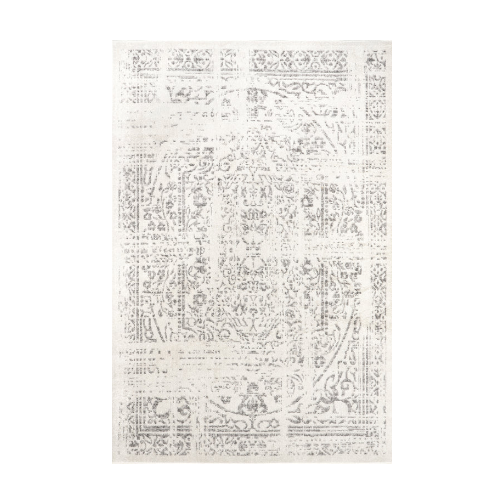 Selina vintage washable rug in gray and white pattern