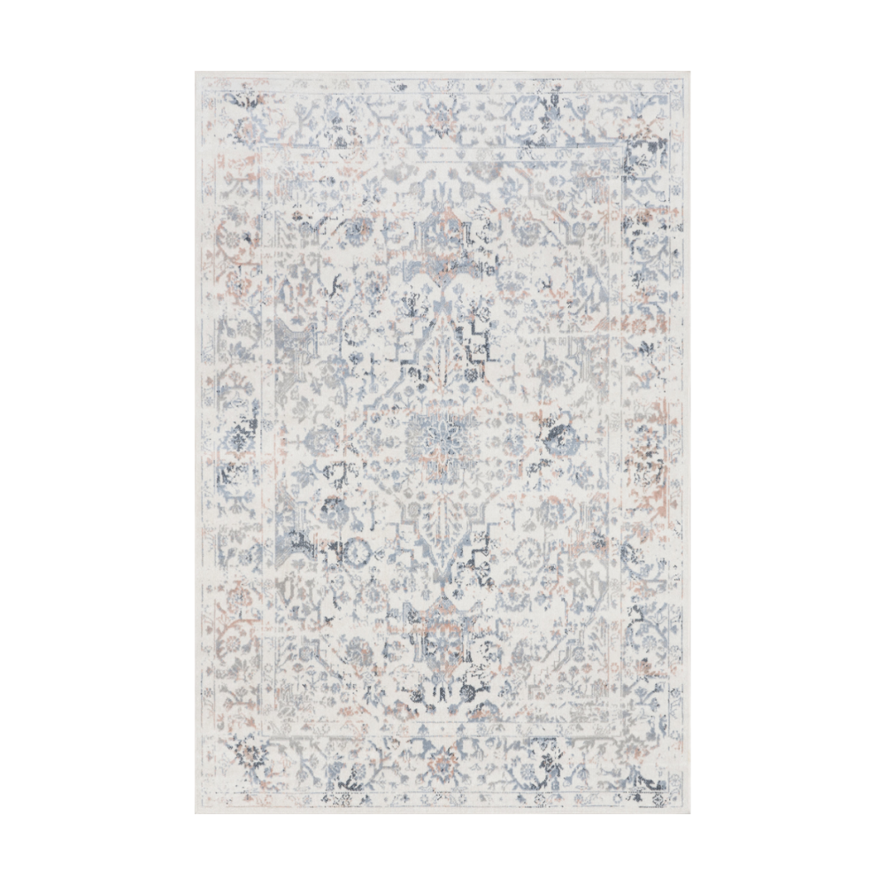 Soraya Persian washable rug with floral design in blue and beige