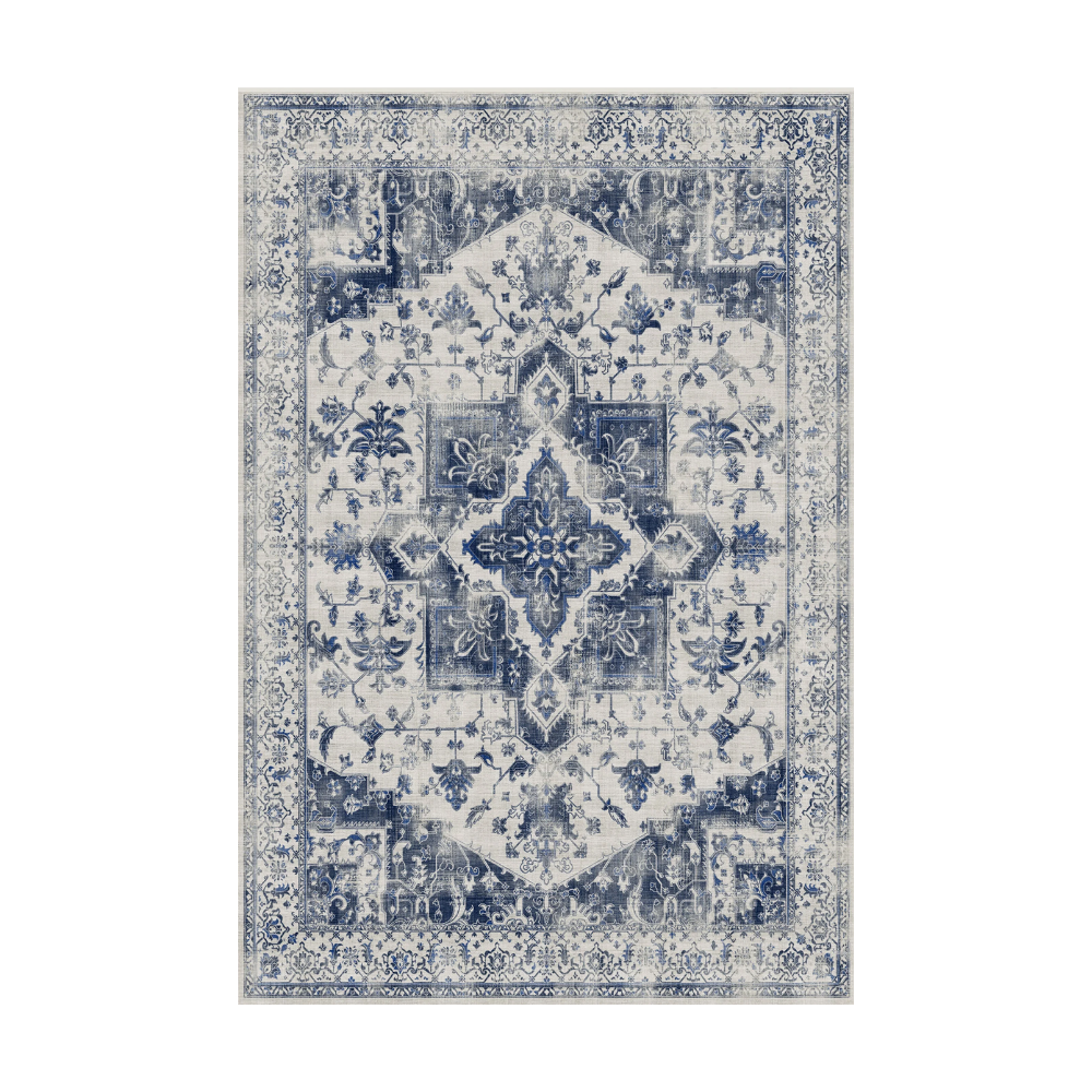 Marina Persian washable rug in blue and white floral design