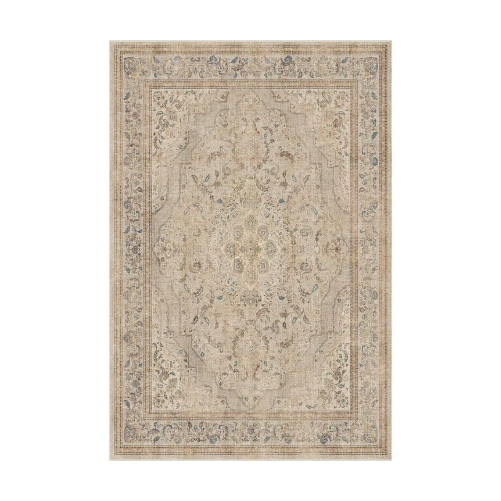 Seraphine vintage washable rug with floral design in beige tones