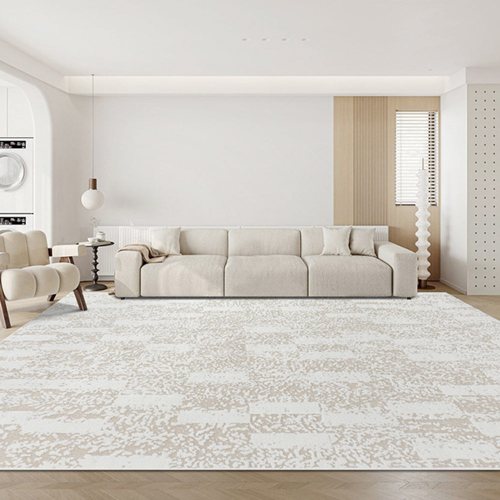 Elegant light abstract rug in spacious living room, enhancing modern home decor.