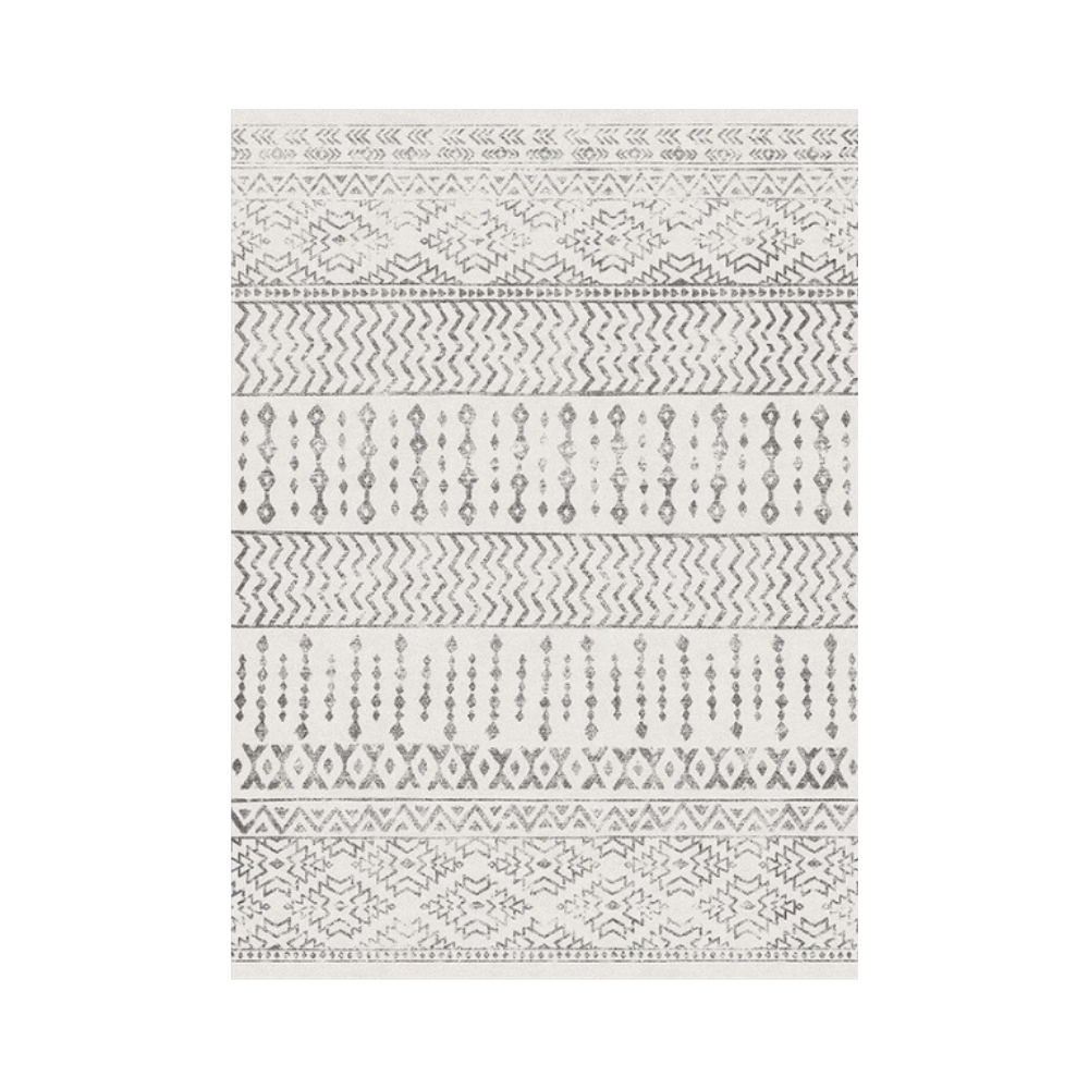 Geometric Lines Kavira washable rug in gray and white design