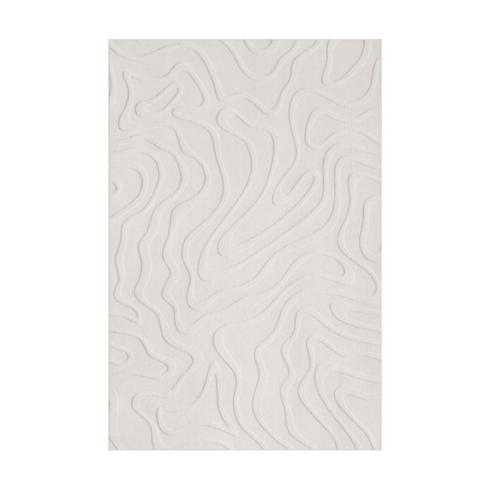 Textured cream woven rug with abstract wave patterns