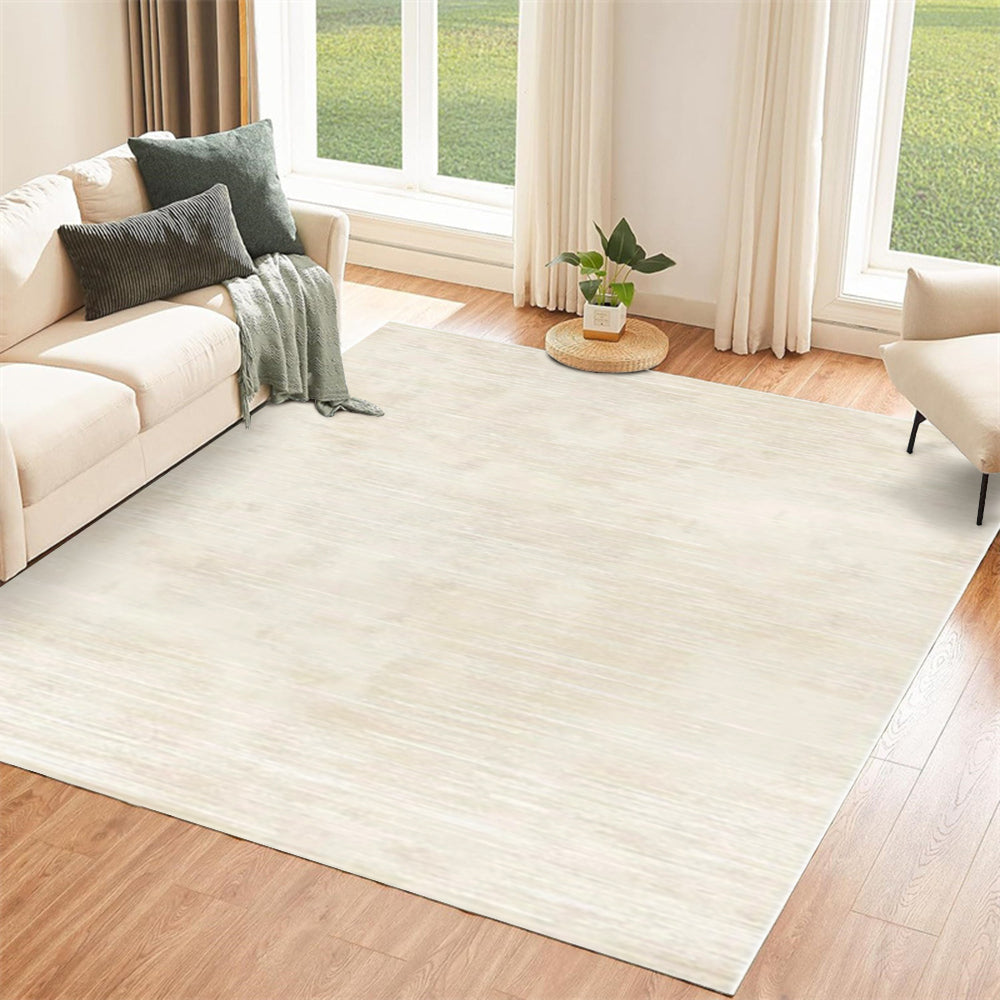 Cream Velvet Dawn Modern Rug in a stylish living room with natural light.