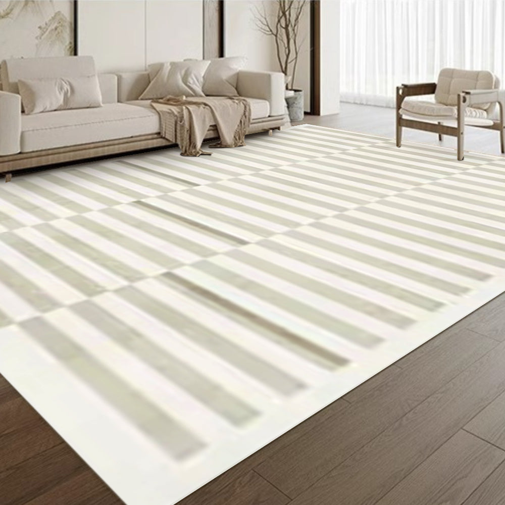 Neutral geometric striped washable rug enhancing modern living room style