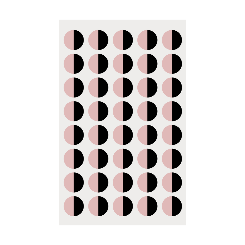 Modern geometric rug with pink and black half-circle pattern
