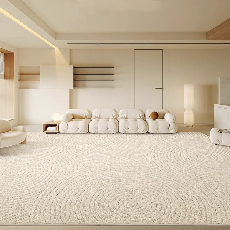 Geometric circle pattern on Radiant Echo Seren washable rug in modern living room