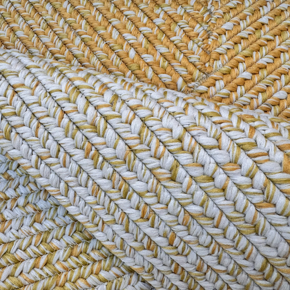 Close-up of yellow and cream Frosted Twilight Vintage Outdoor Woven Rug texture