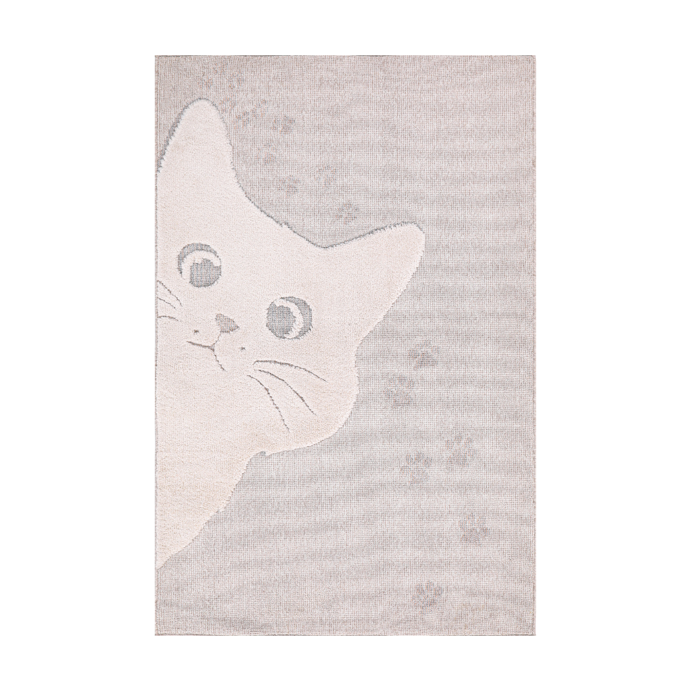 Gentle Illusions Cat Woven Rug with playful cat design and paw prints
