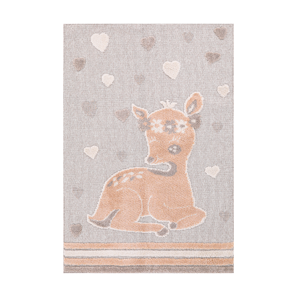 Quiet Lullaby Deer Woven Rug design with fawn and hearts