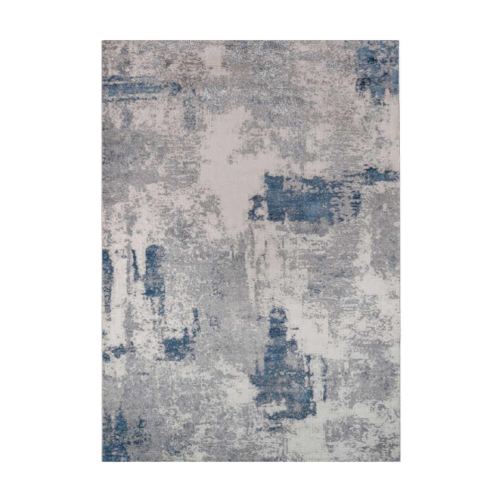 Sage Abstract Textured Rug in blue and gray, machine washable for easy care.