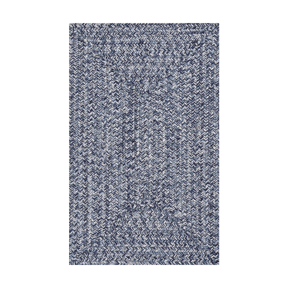 Dusk's Glow hand-braided outdoor rug in blue and white chevron pattern