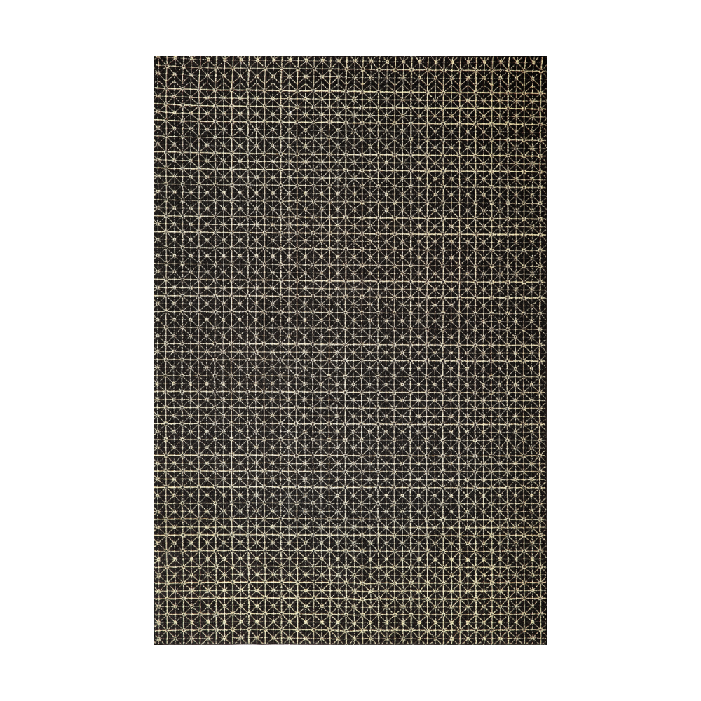 Modern woven rug with geometric pattern in black and gold colors