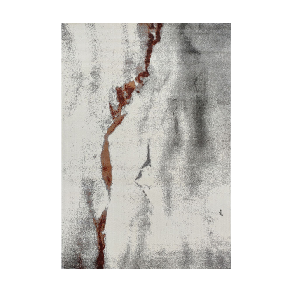 Iris Abstract Textured Rug with gray and rust design, washable home rug