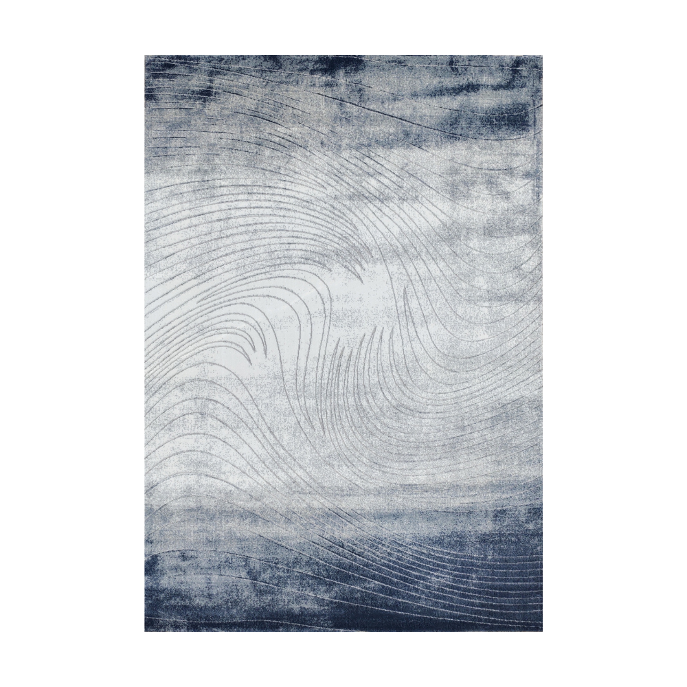 Mia Abstract Textured Rug with wave design in blue and grey