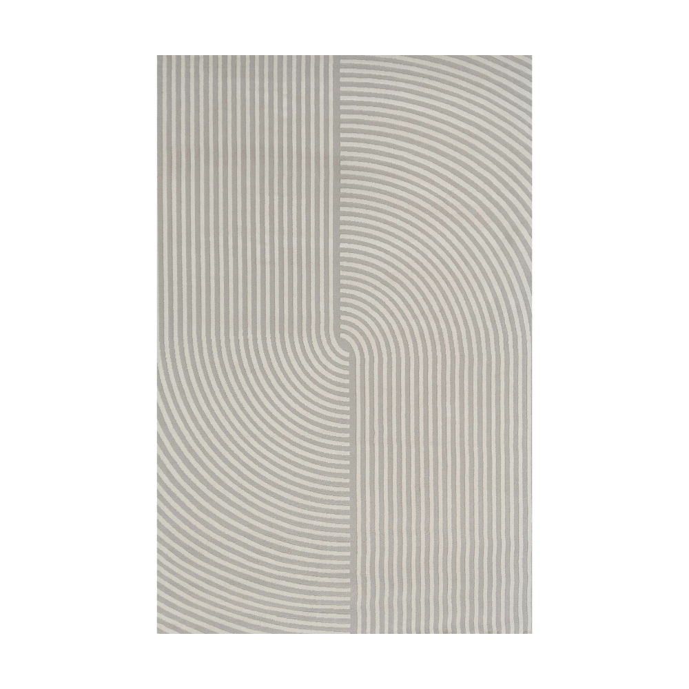 Vero textured rug with striped and circular patterns in neutral colors