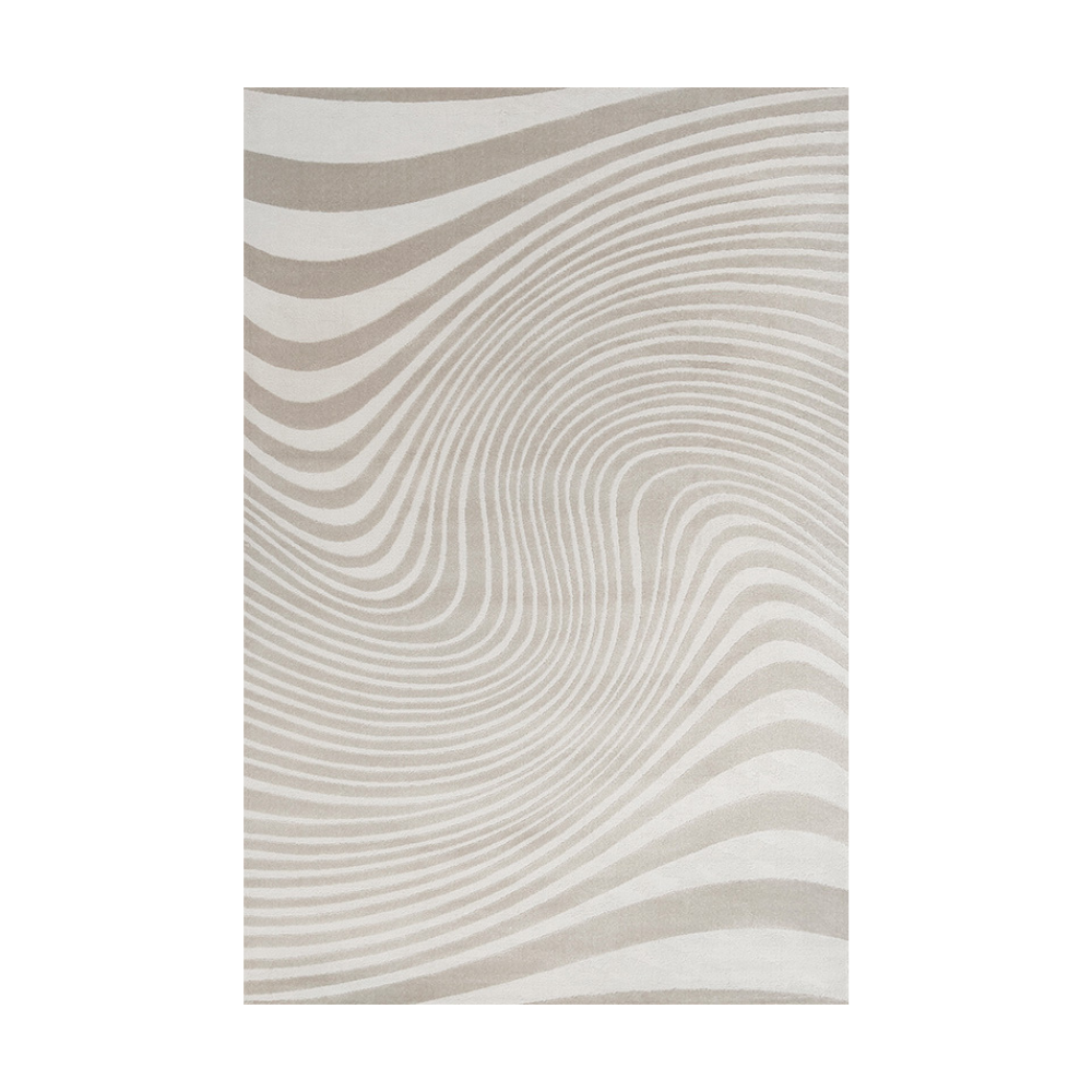 Beige textured rug with wavy lines for modern home decor