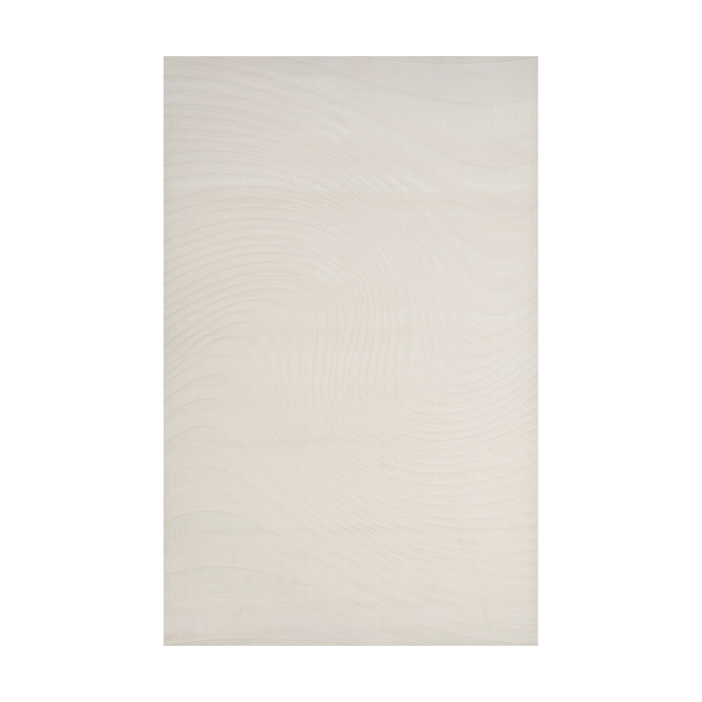Beige textured rug with abstract wave patterns for home decor