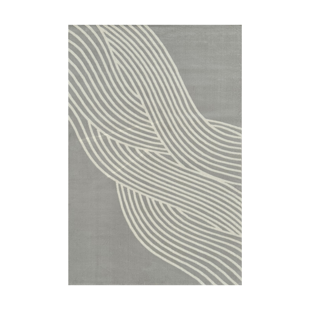 Eamon Stripes Textured Vero Rug with gray and ivory wave pattern