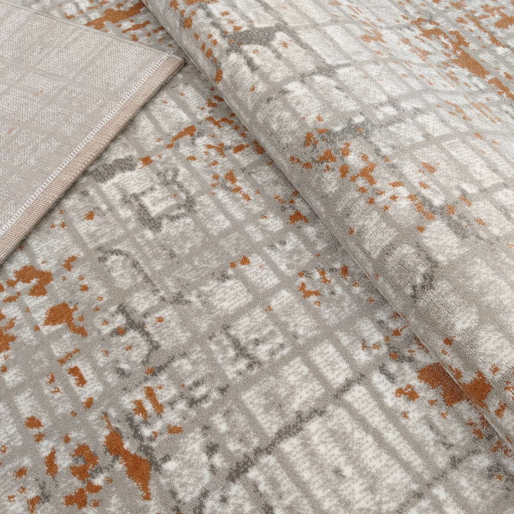Beige and rust Soren Stripes textured rug with a modern grid design.