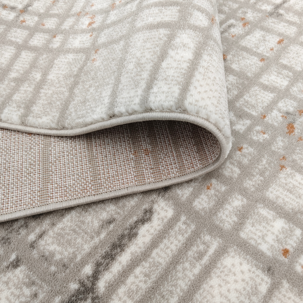 Soren Stripes rug in beige and rust with modern grid pattern