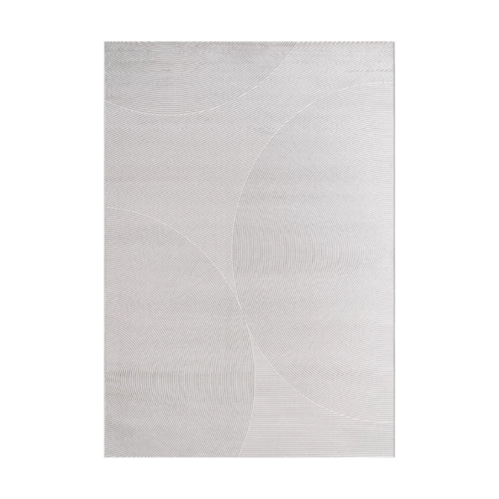 Strata modern textured rug in light gray with circular patterns