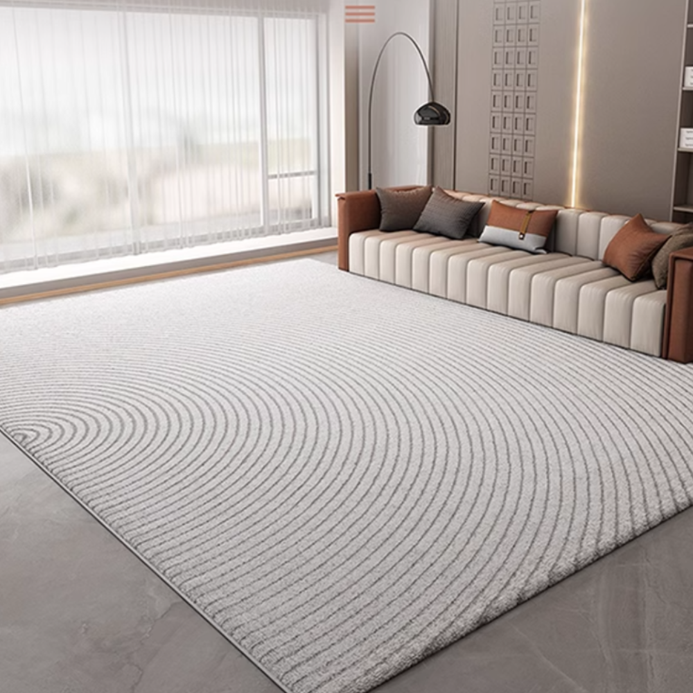 Liora Stripes textured washable rug in a modern living room setting