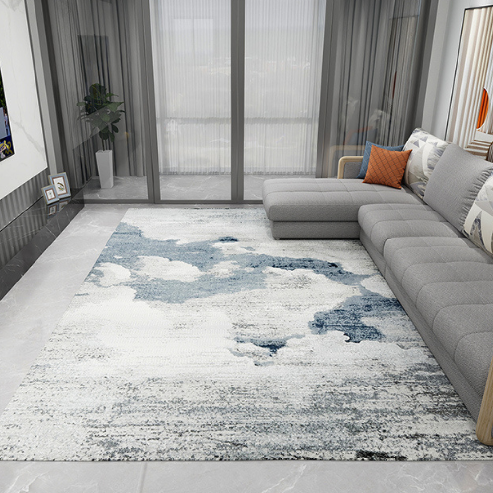 Gray Zara Abstract Textured Rug with cloud design in contemporary living room