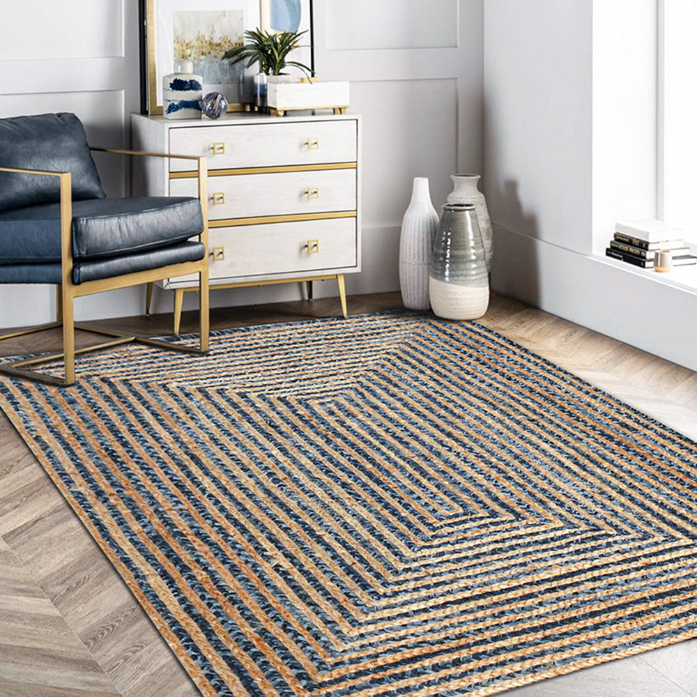 Eternal Waves vintage woven rug with striped pattern in a stylish living room setting.