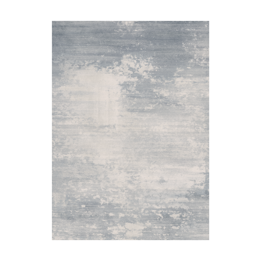 Light gray and blue abstract washable rug for modern decor