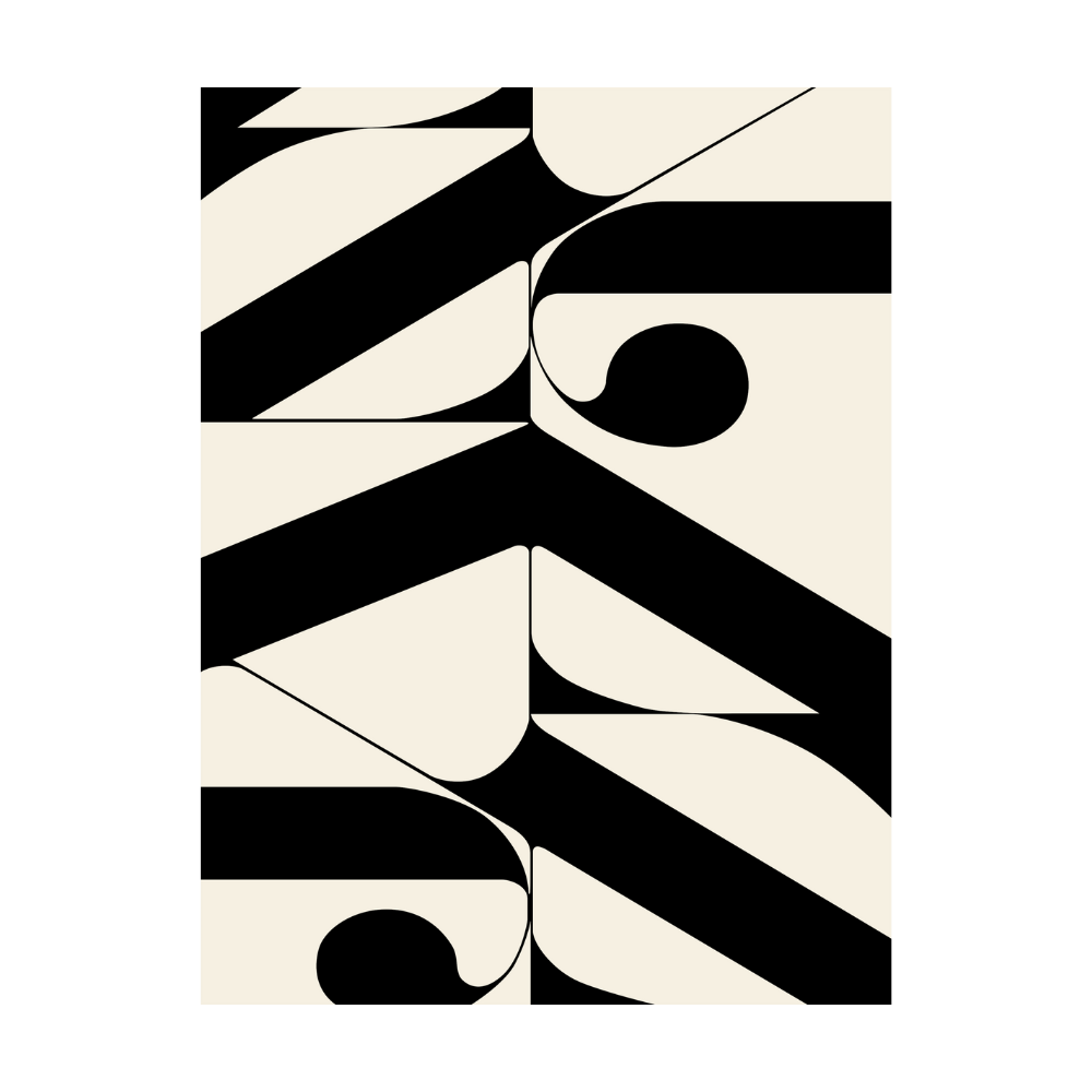 Curvara geometric washable rug design in black and cream
